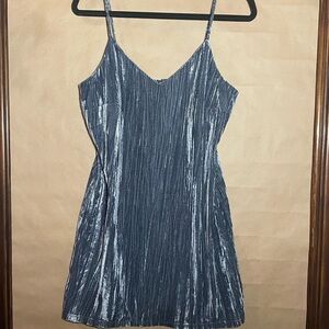 Elegant Silver Blue Textured Velvet Dress